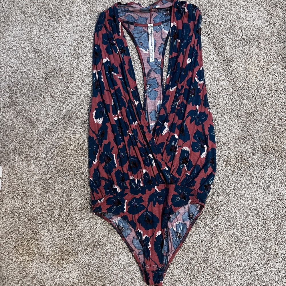 Free People Floral Plunge Bodysuit